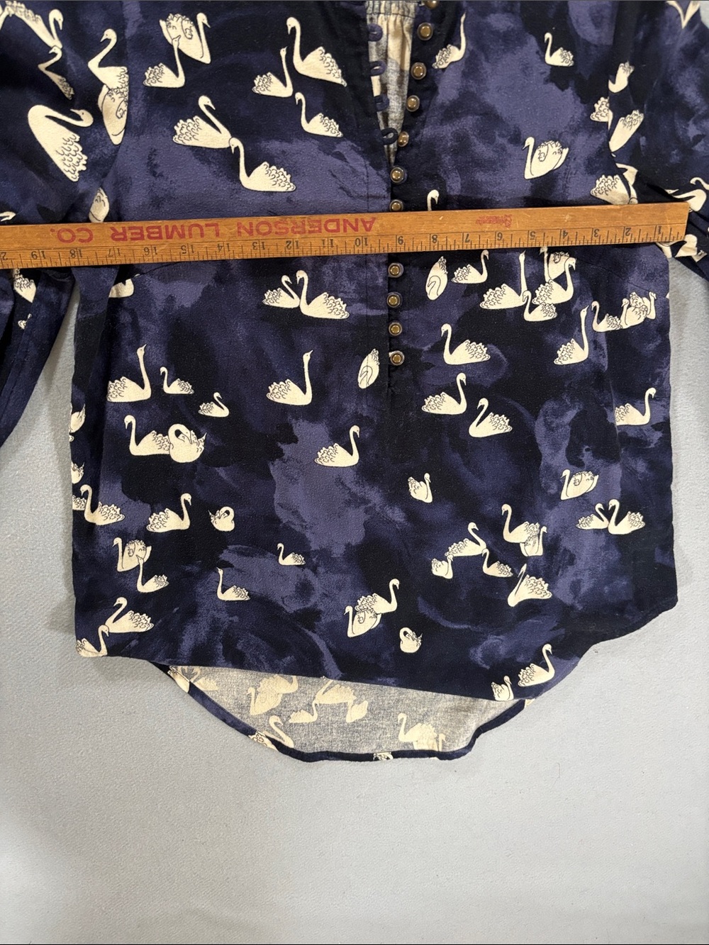 Maeve Anthropologie Navy Swan flannel Print Button-Front Women's Top M - Picture 7 of 10